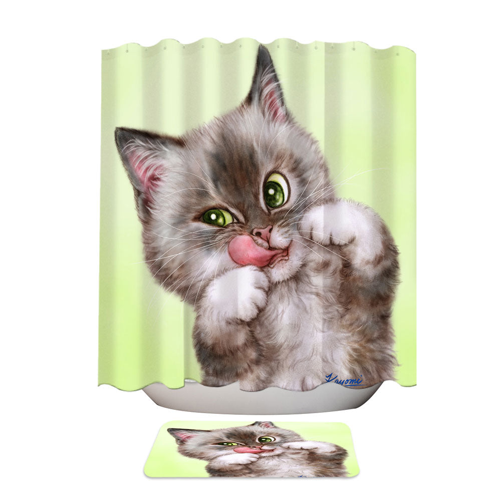 Cute Kittens Shower Curtain Drawings Brownish Tabby Kitty Cat