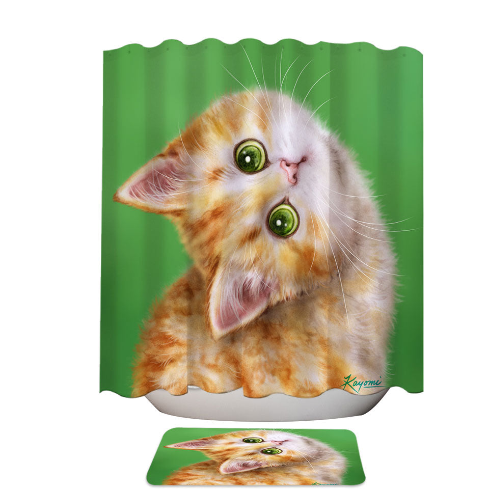 Cute Kittens Shower Curtains Drawings Ginger Tabby Kitty Cat