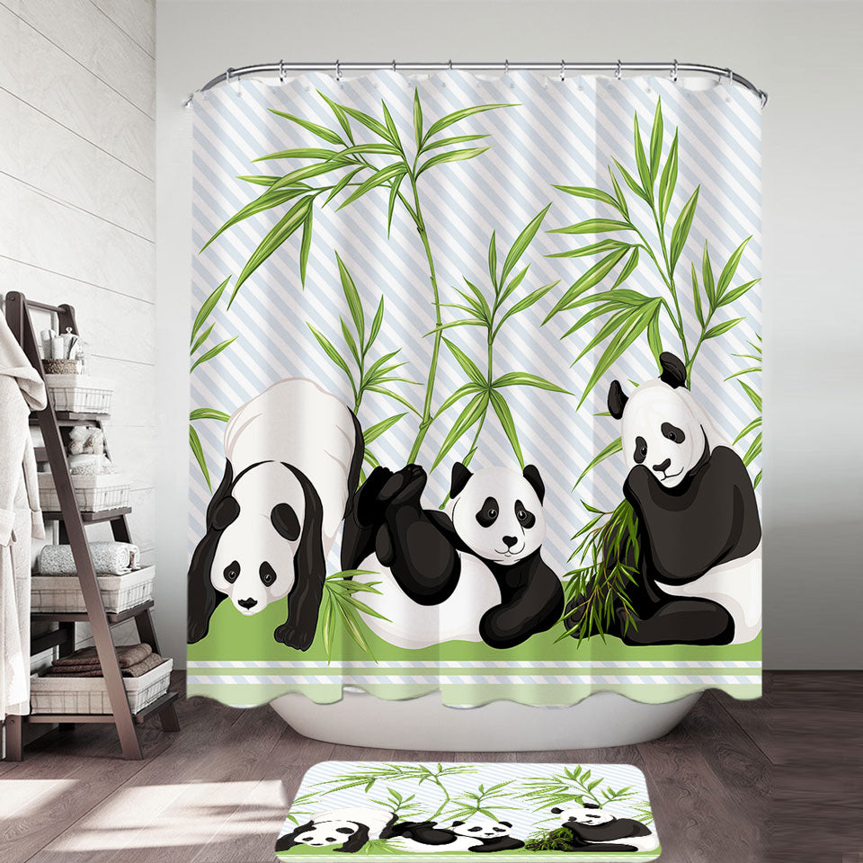 Cute Little Pandas and Bamboo Fabric Shower Curtains