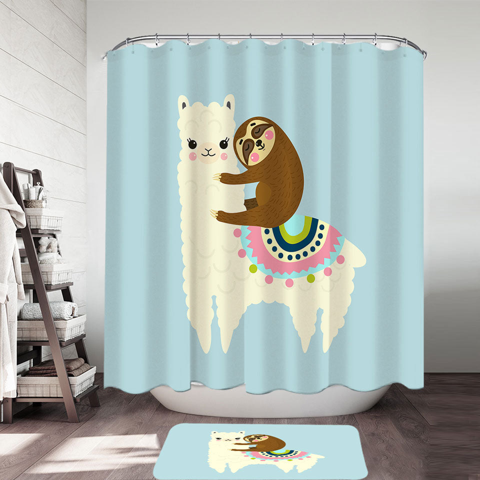 Cute Llama and Sloth Shower Curtains for Kids