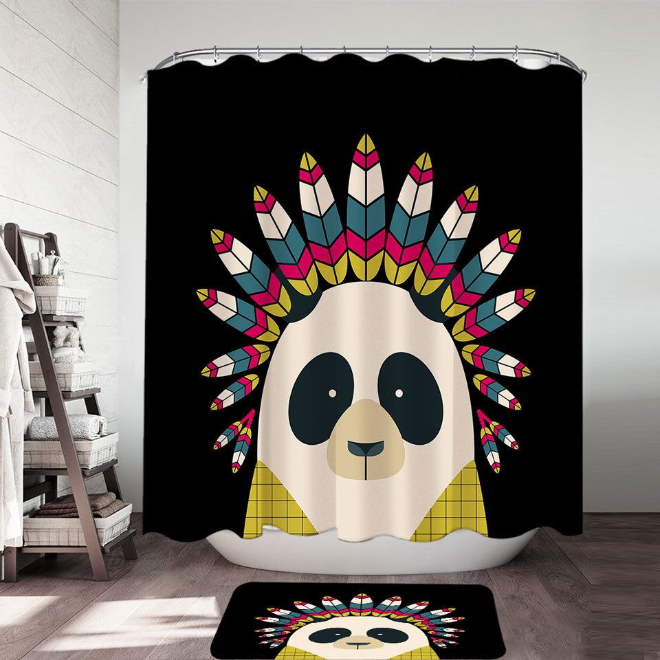 Cute Native American Panda Kids Shower Curtains