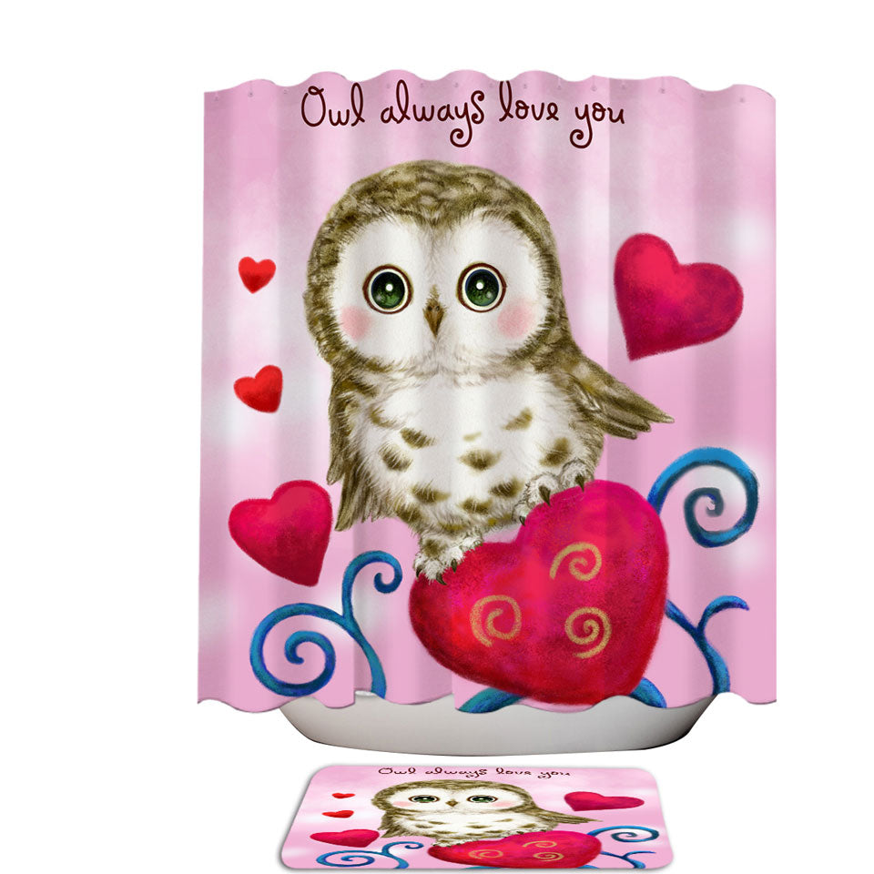 Cute Owl Always Love You Red Hearts Shower Curtains