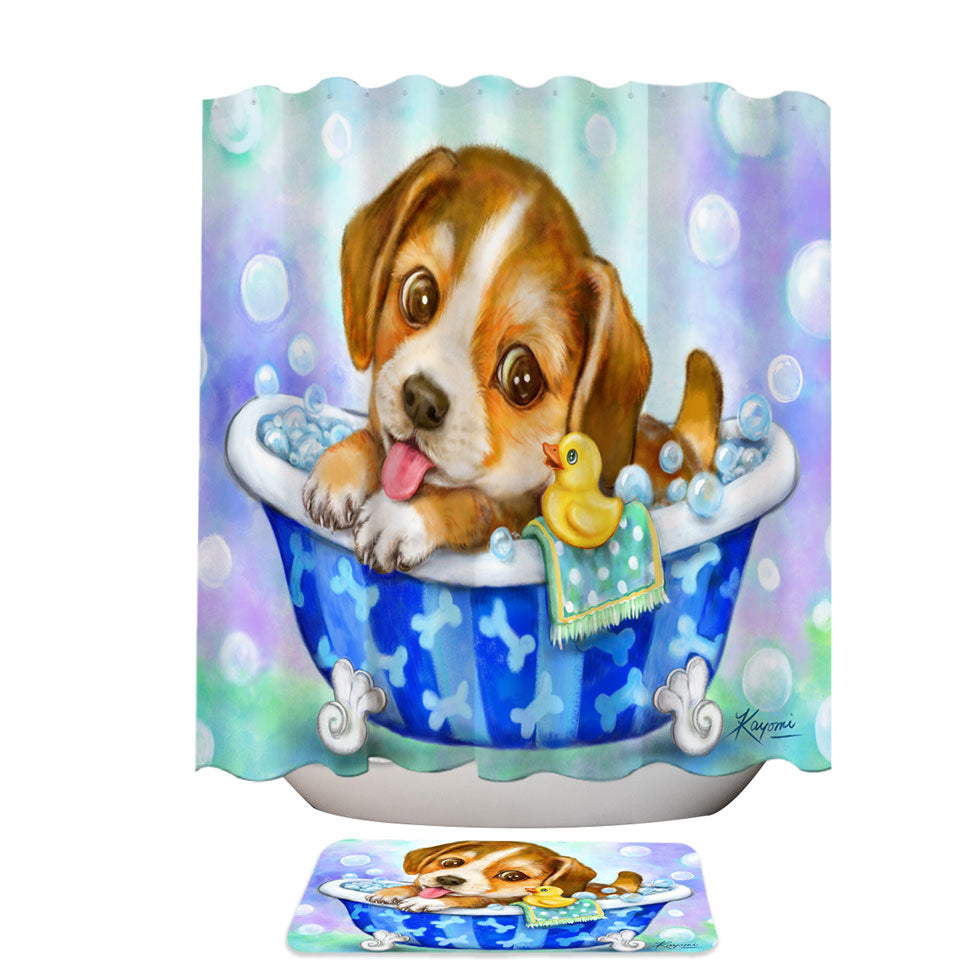 Cute Paintings Fabric Shower Curtain for Kids Dog Puppy Bath Time