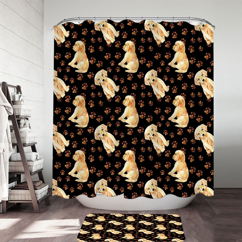 Cute Pattern of Dog Paw and Labrador Puppy Shower Curtain