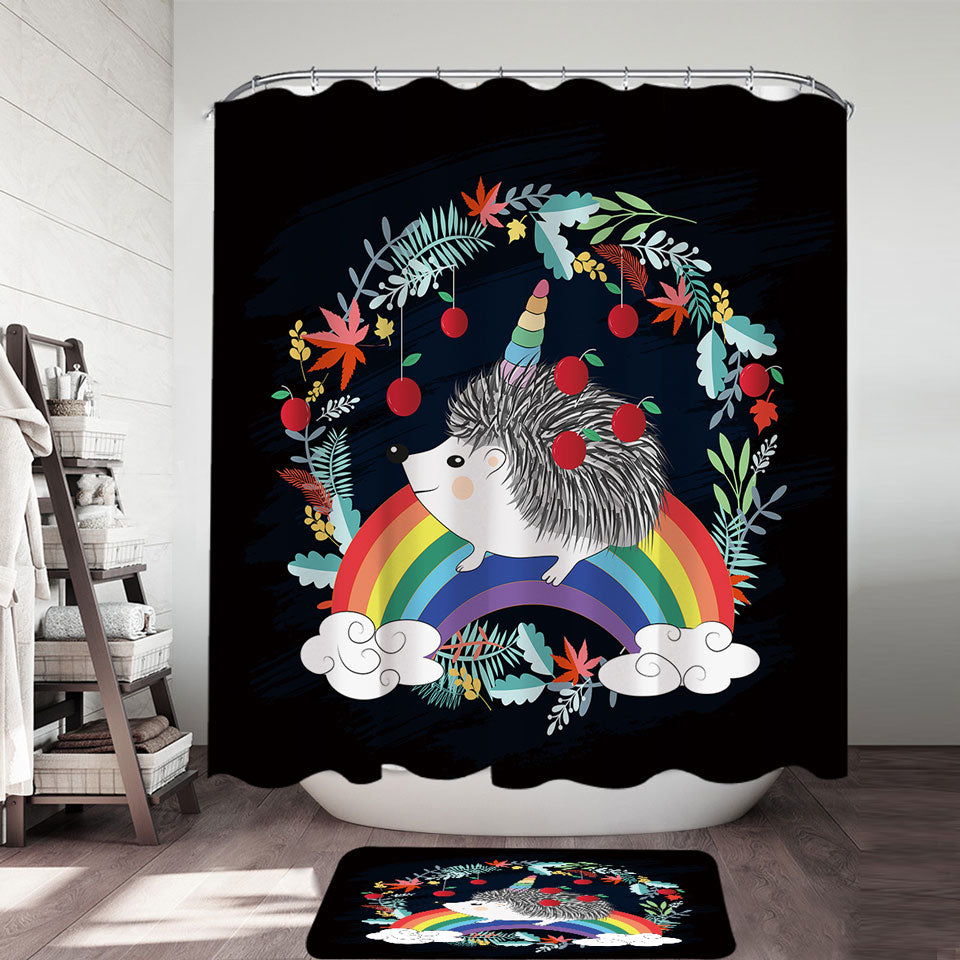 Cute Rainbow Hedgehog Shower Curtains