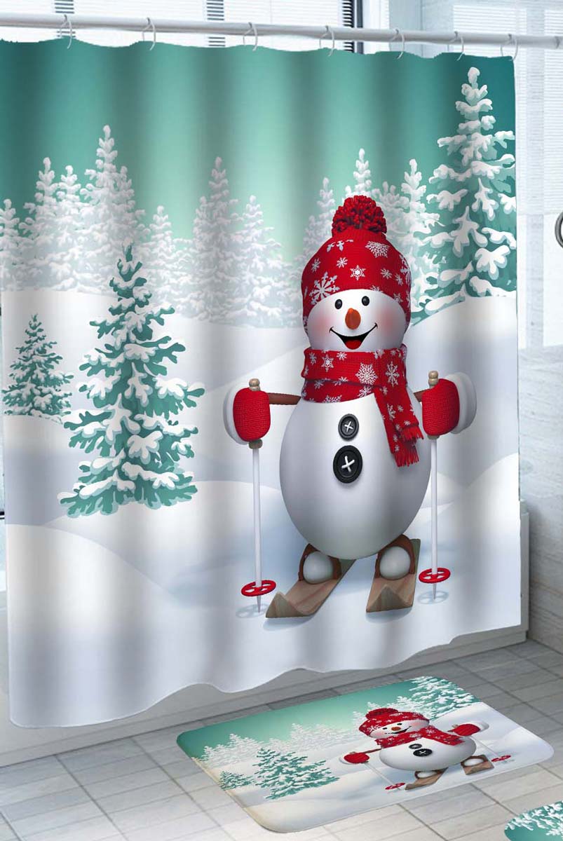 Cute Red Hat Snowman Shower Curtain