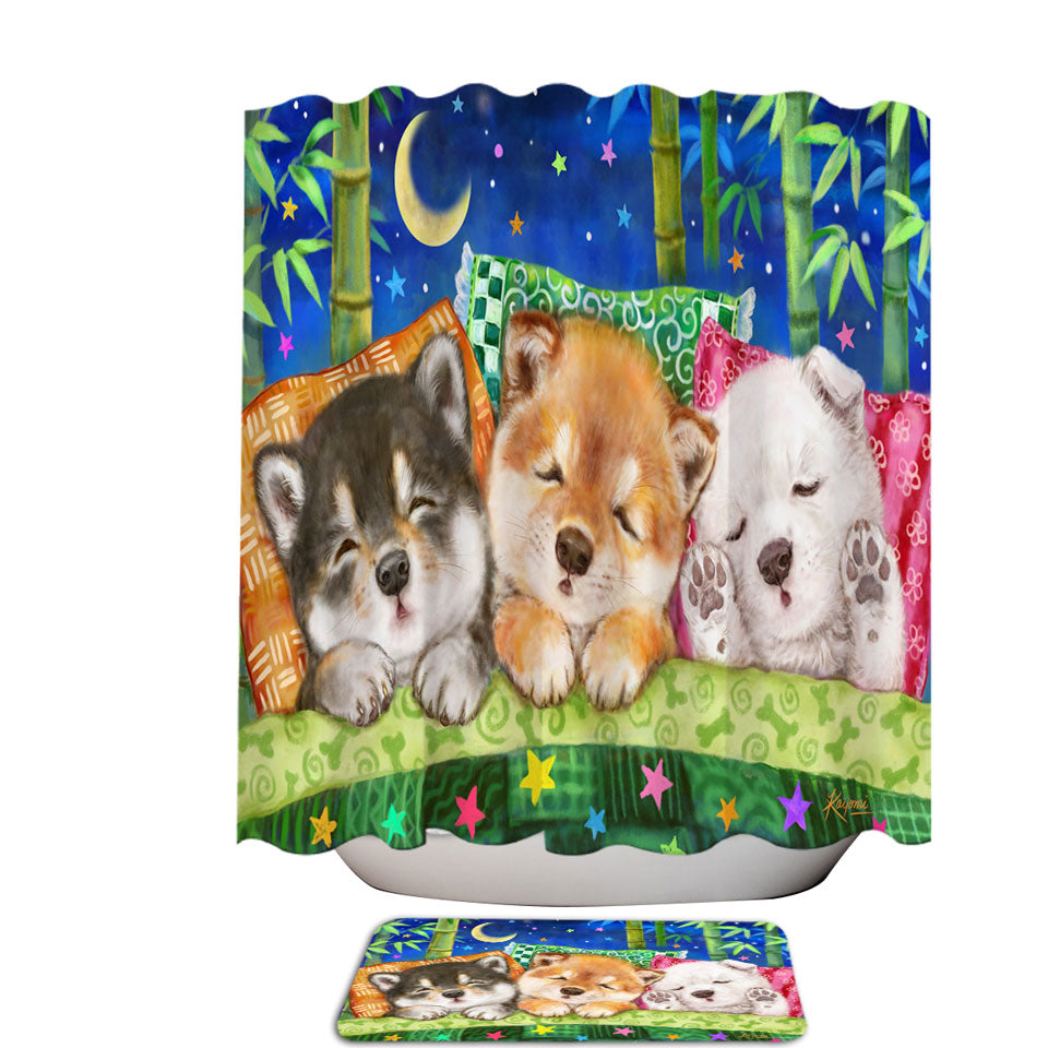 Cute Shiba Inu Dog Puppies Shower Curtains Sleeping