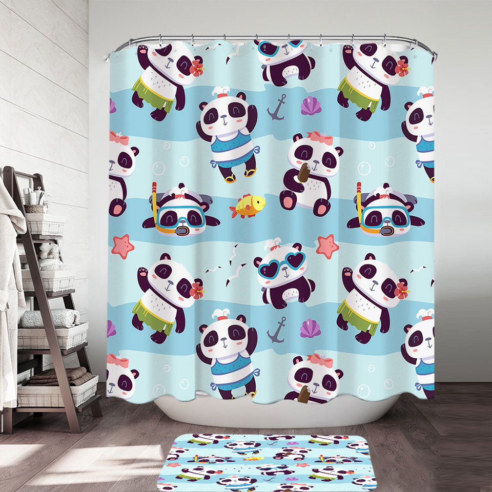 Cute Shower Curtains Beach Holiday Pandas