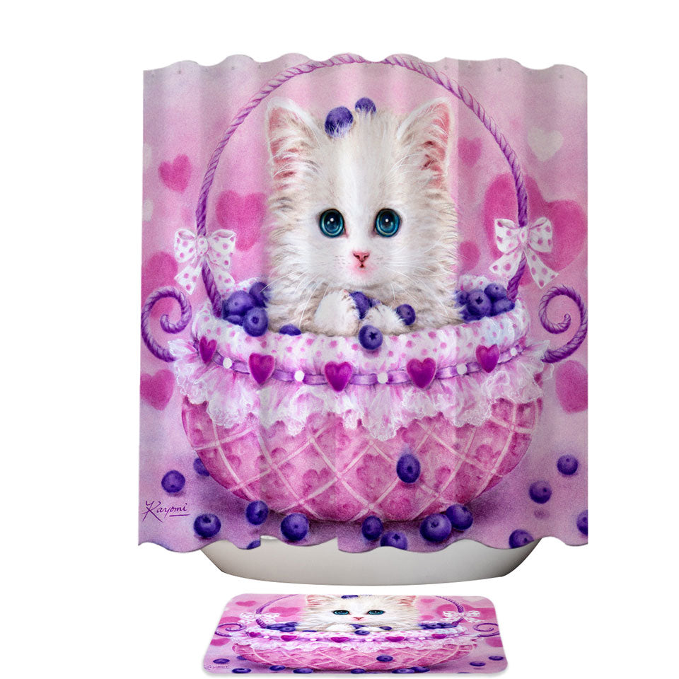 Cute Shower Curtains Designs for Girls Kitten in Blueberry Basket