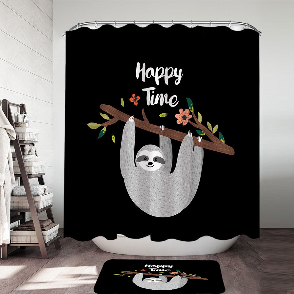 Cute Shower Curtains Happy Time Cute Sloth Shower Curtains and Bathroom Rugs