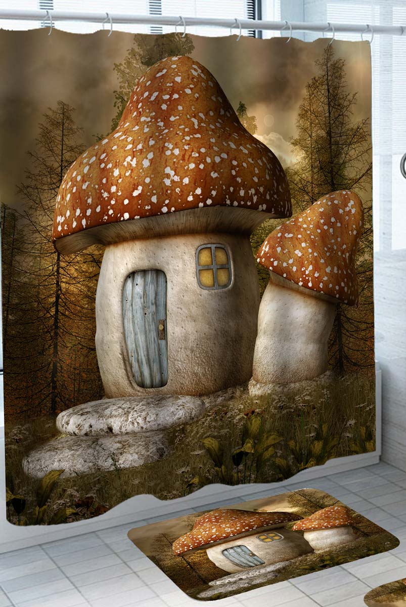 Cute Shower Curtains Small Village Mushroom House
