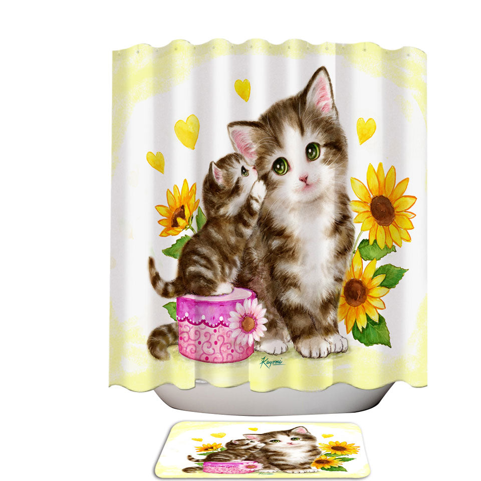 Cute Shower Curtains Sunflower Cats Mother and Daughter