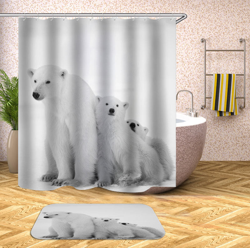 Cute Shower Curtains White Polar Bear Family