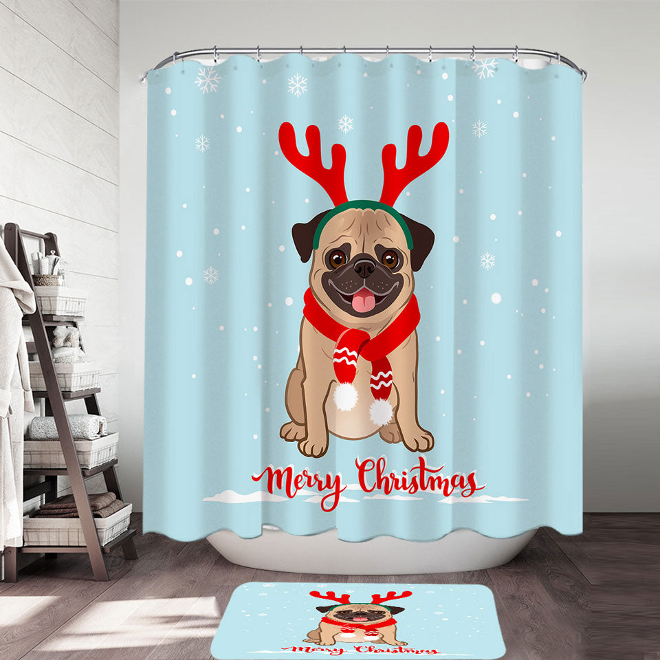 Cute Shower Curtains for Christmas Pug