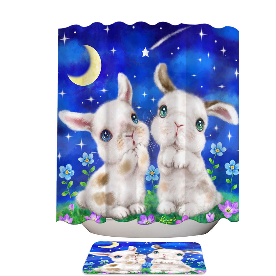 Cute Shower Curtains for Kids Art Designs Starry Night Bunnies