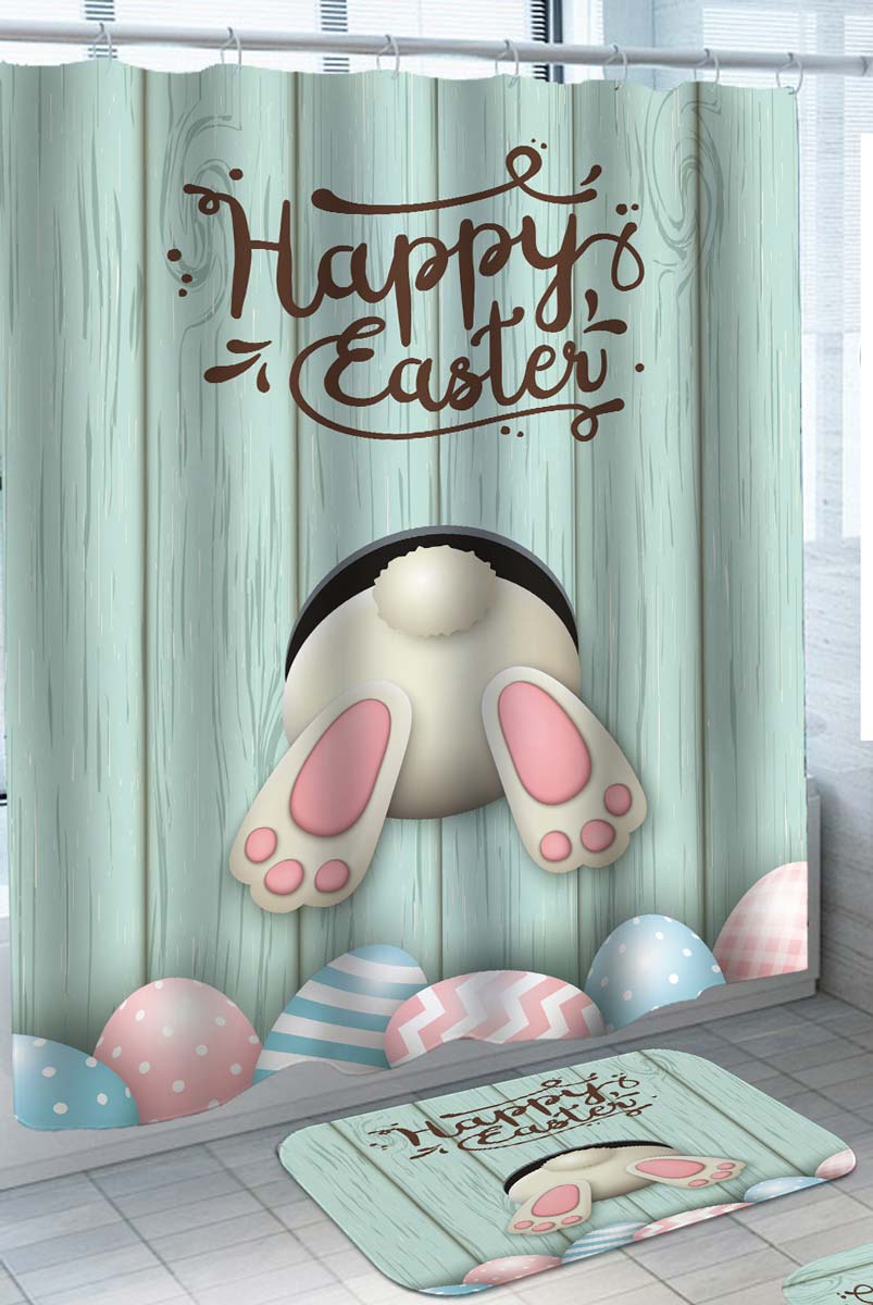Cute Shower Curtains with  Funny Happy Easter Bunny