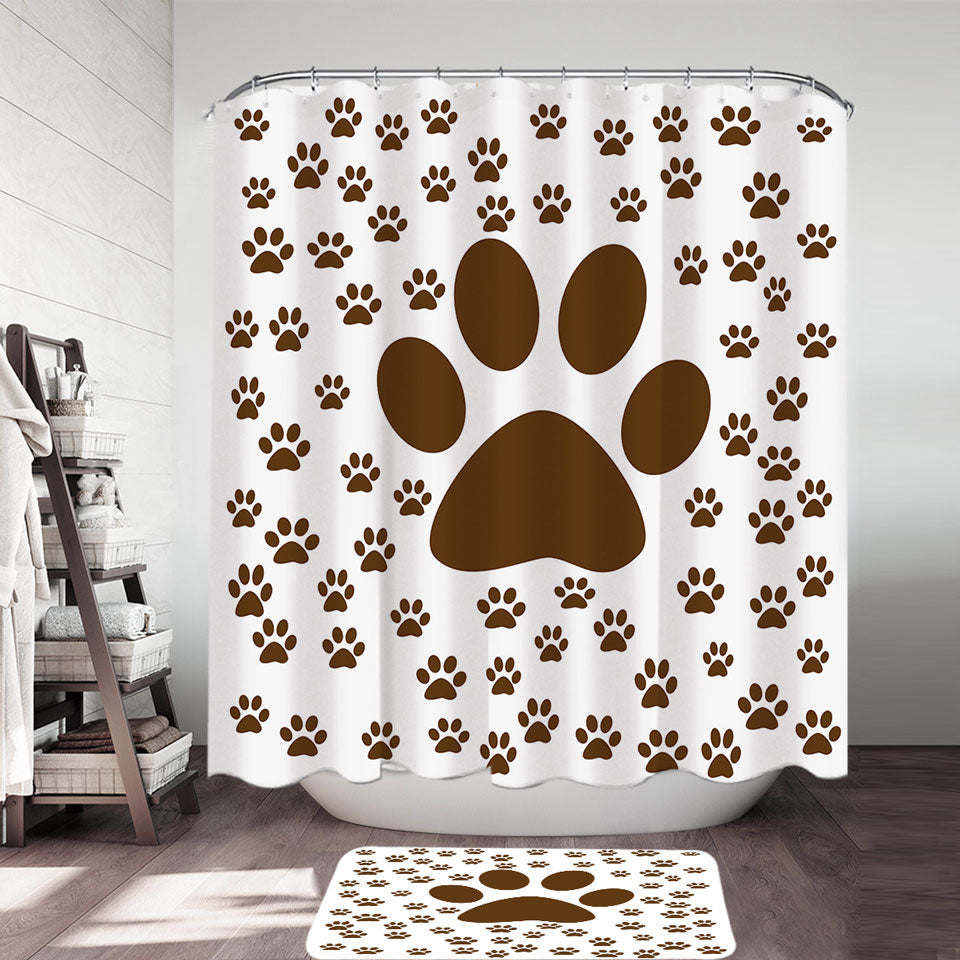Cute Shower Curtains with Brown Dog Paw and Little Paw Pattern