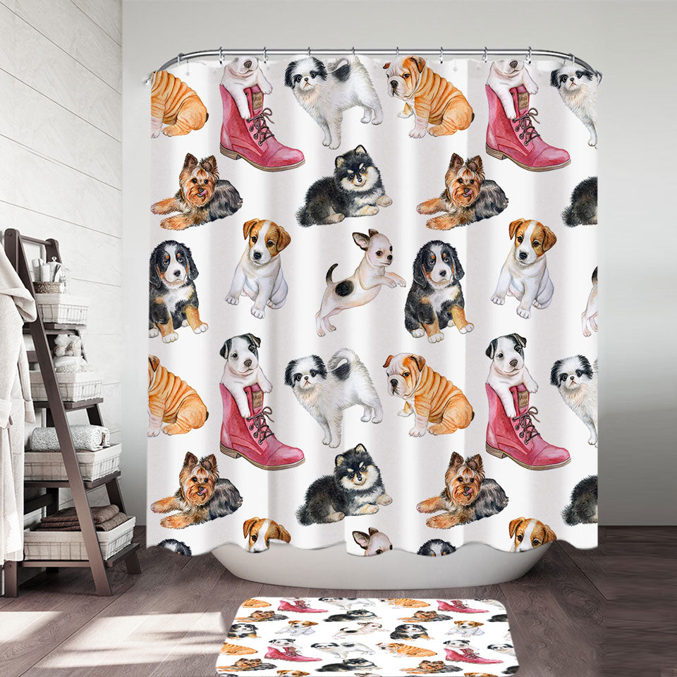Cute Shower Curtains with Dogs Puppies