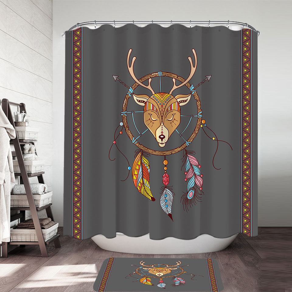Cute Shower Curtains with Native Deer Dream Catcher for Kids