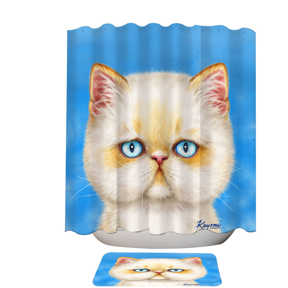 Cute Shower Curtains with White Ginger Serious Cat