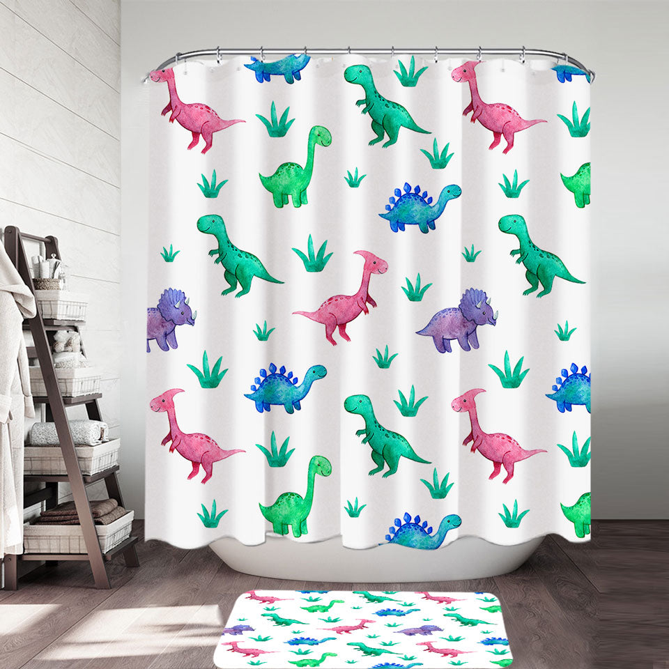 Cute Smiling Dinosaurs Shower Curtains for Children