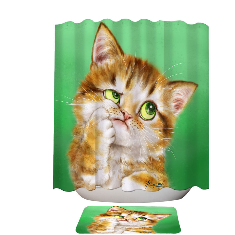 Cute Thinking Kitten Cats Art Shower Curtain