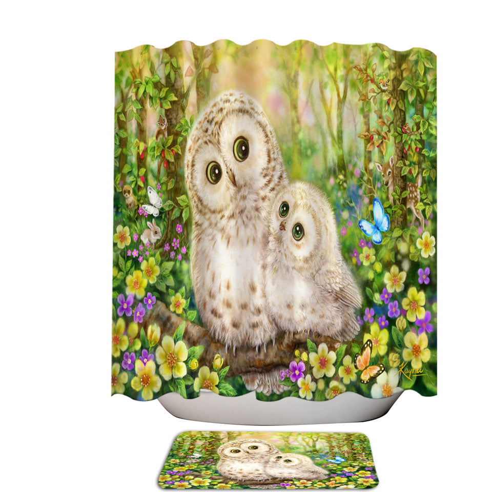 Cute Wildlife Animal Art Adorable Owls Shower Curtain