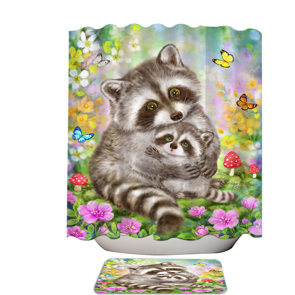 Cute Wildlife Animal Art Adorable Raccoons Shower Curtain