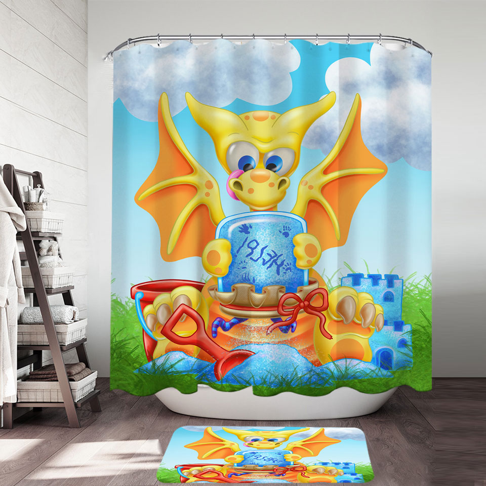 Cute Yellow Dragon Fabric Shower Curtains for Kids