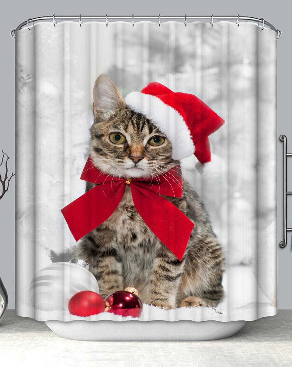 Cute and Funny Christmas Cat Shower Curtain