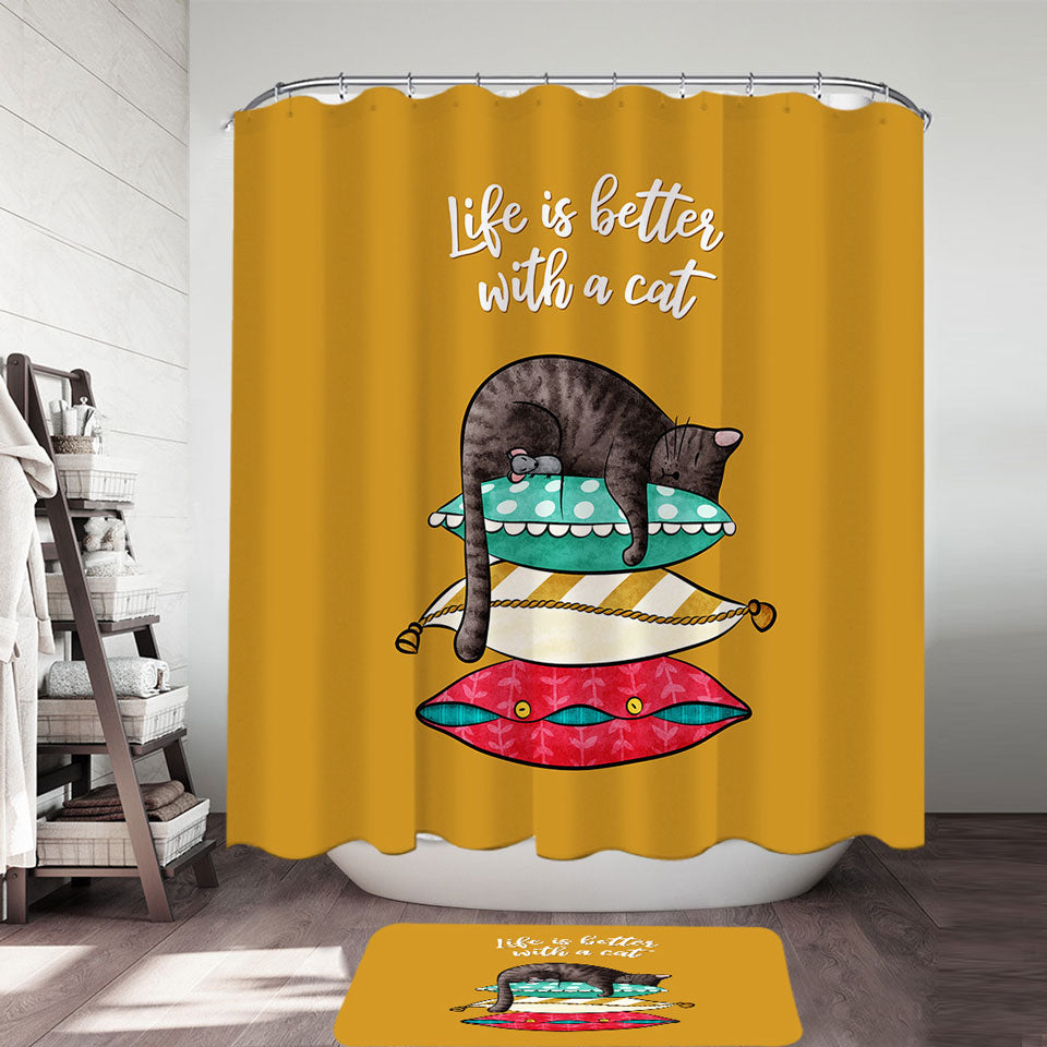 Cute and Funny Slapping Cat Shower Curtain