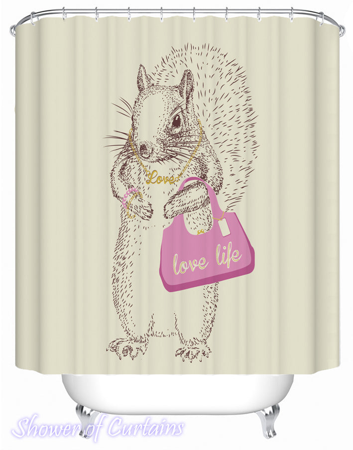 Cute shower curtains prints - Squirrel Love Life