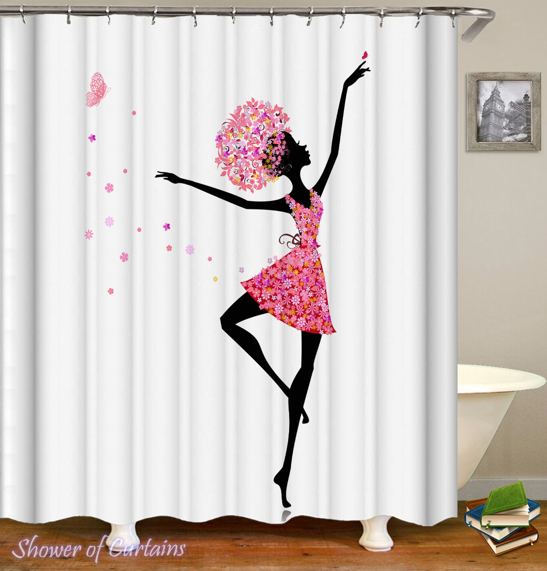 Dancing Flower Girl Shower Curtain Design