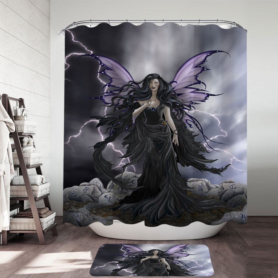 Dark Fantasy Shower Curtains Art Black Storm Fairy