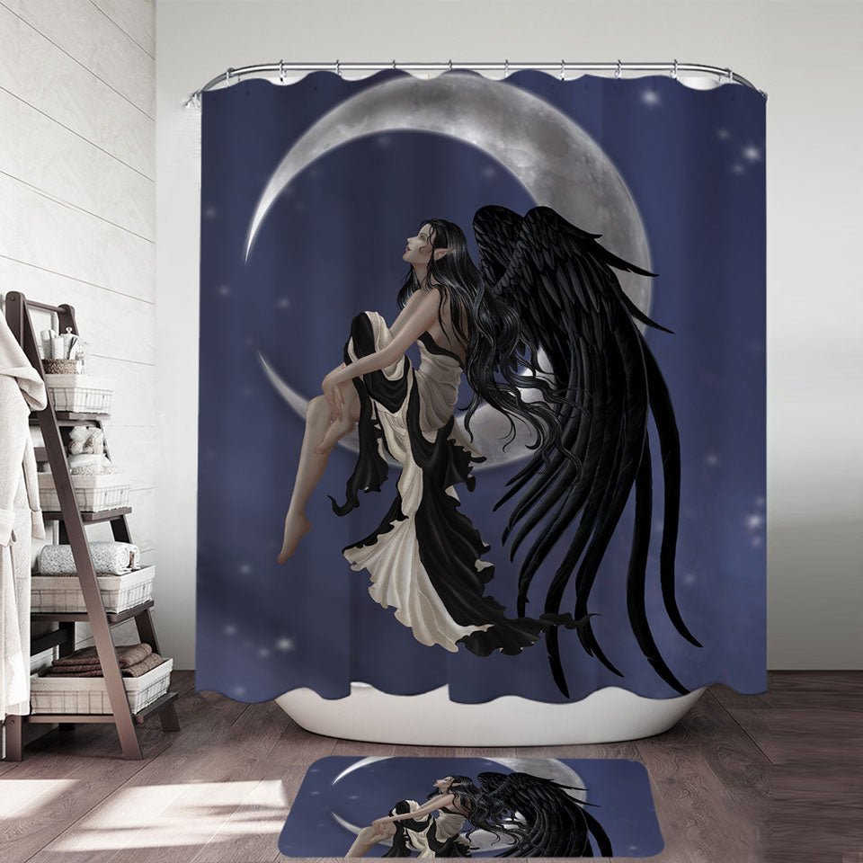 Dark Night Elf Fairy Stargazer on the Moon Shower Curtain