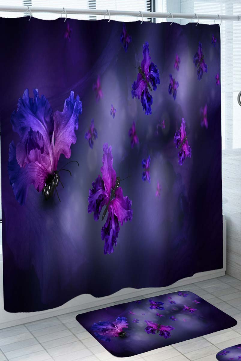 Dark Purple Butterflies Shower Curtain