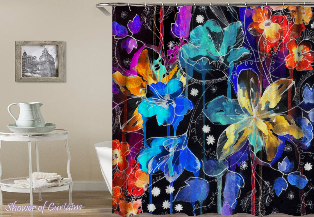 Dark Flower Painting - unusual shower curtains theme