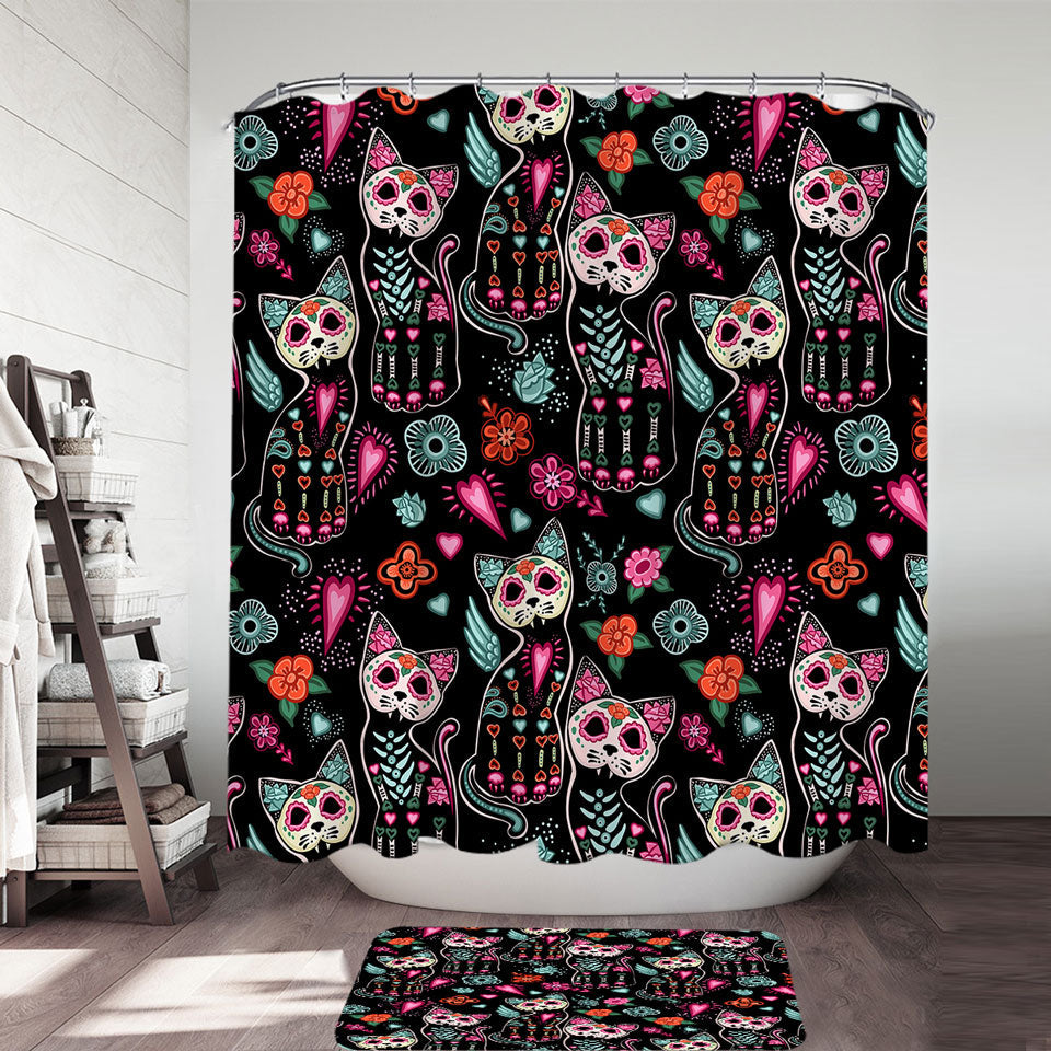 Day of the Dead Shower Curtains with Cats