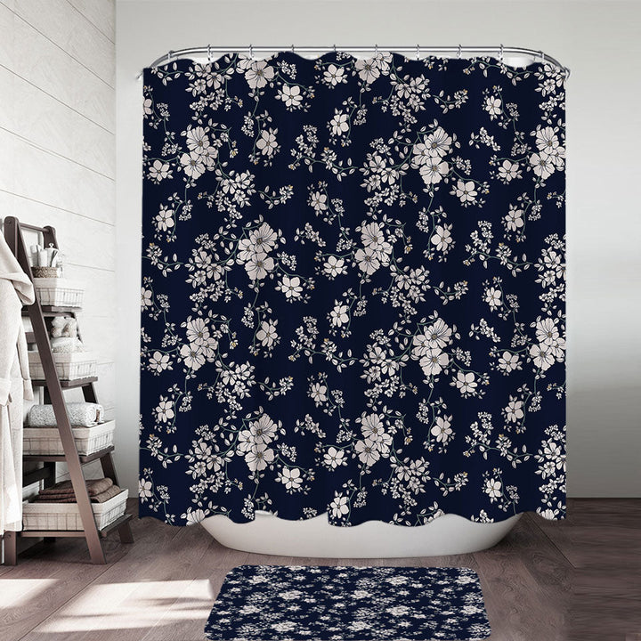 Decorative Shower Curtains Dark Blue Background for White Floral Shower Curtain