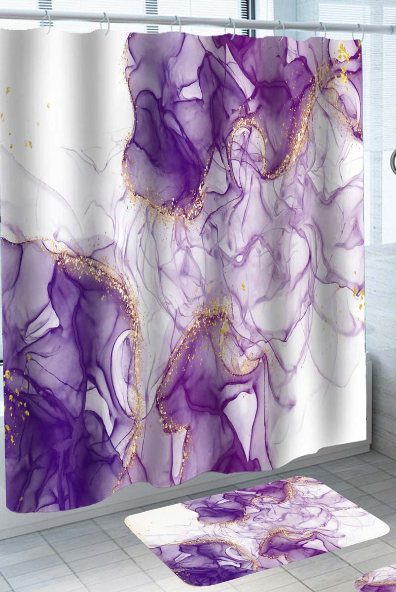 Decorative Shower Curtains Golden Purple Abstract Smoke