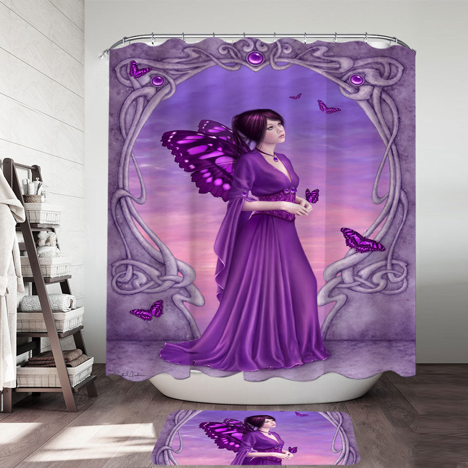 Decorative Shower Curtains with Butterflies and Purple Amethyst Butterfly Girl