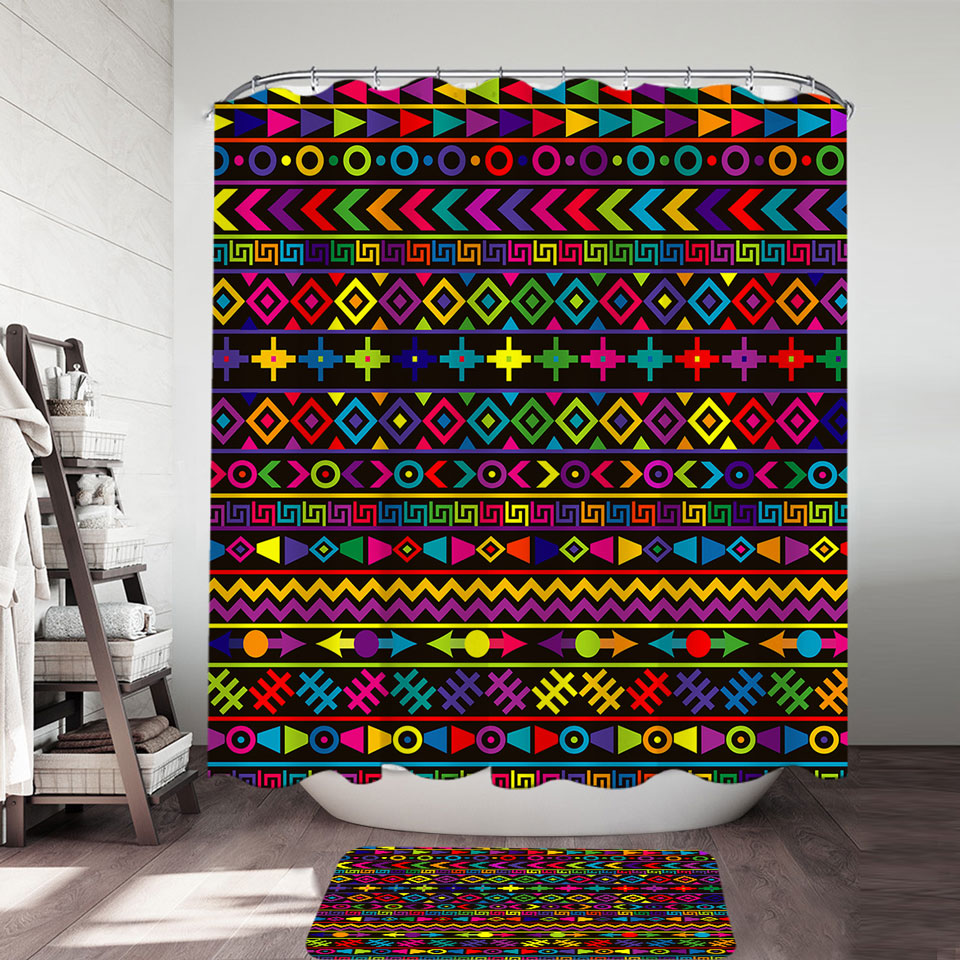 Decorative Shower Curtains with Multi Colored Geometric Pattern