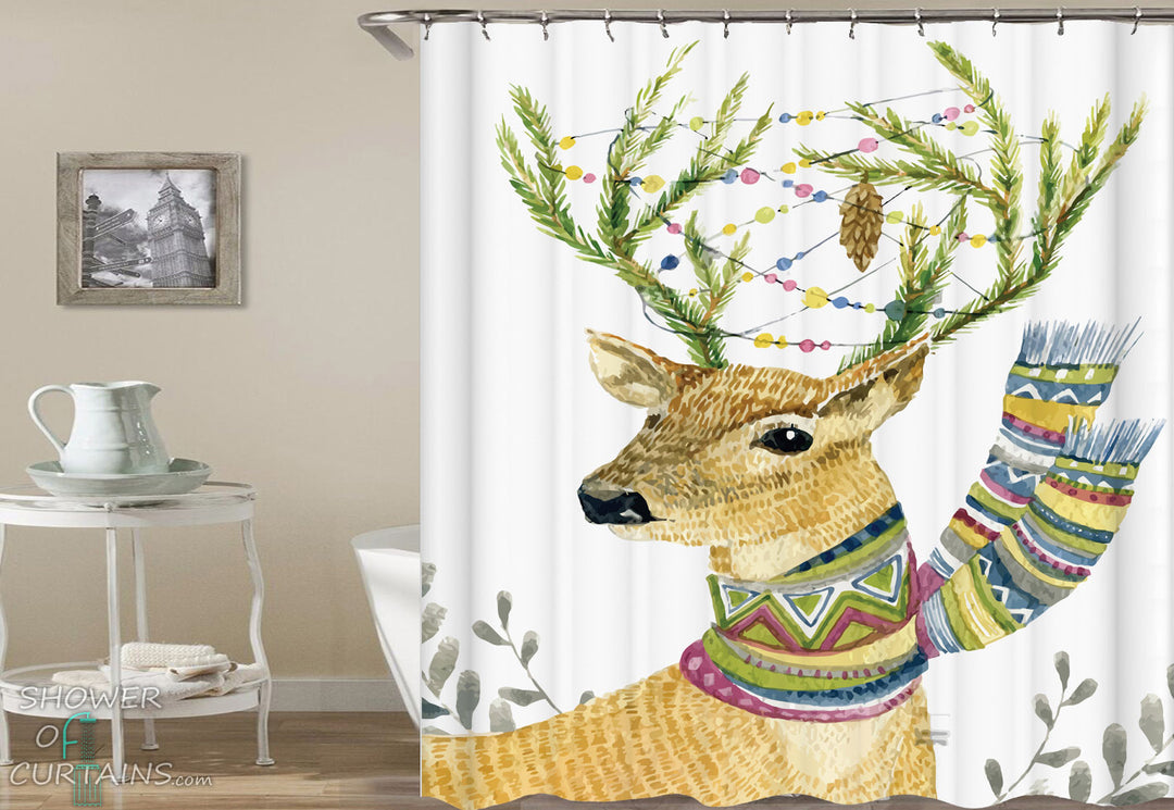 Deer Shower Curtain - Winter Deer Drawing