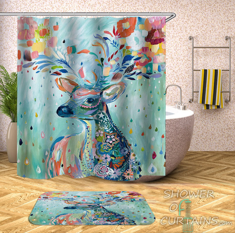 Deer Shower Curtain of Riot Of Colors Deer Painting