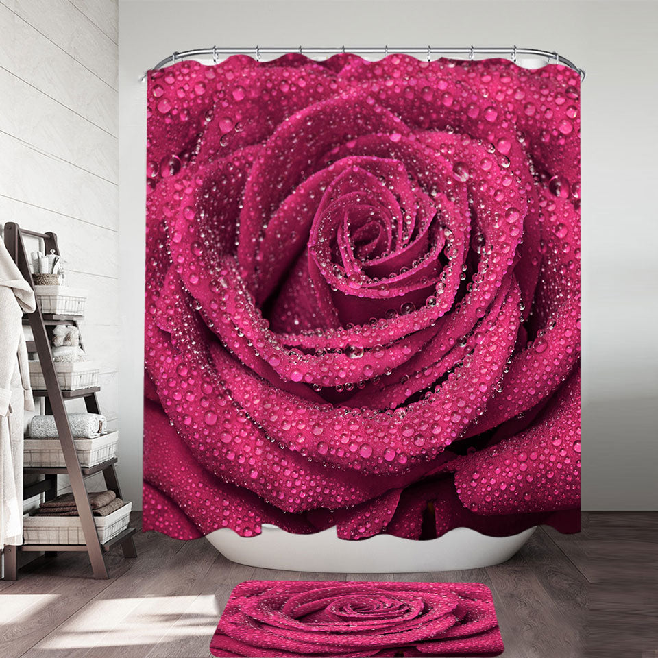 Dew Covered Rosy Rose Shower Curtain