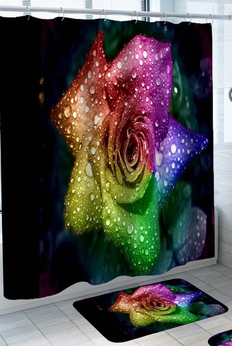 Dew on Colorful Rose Flower Shower Curtain