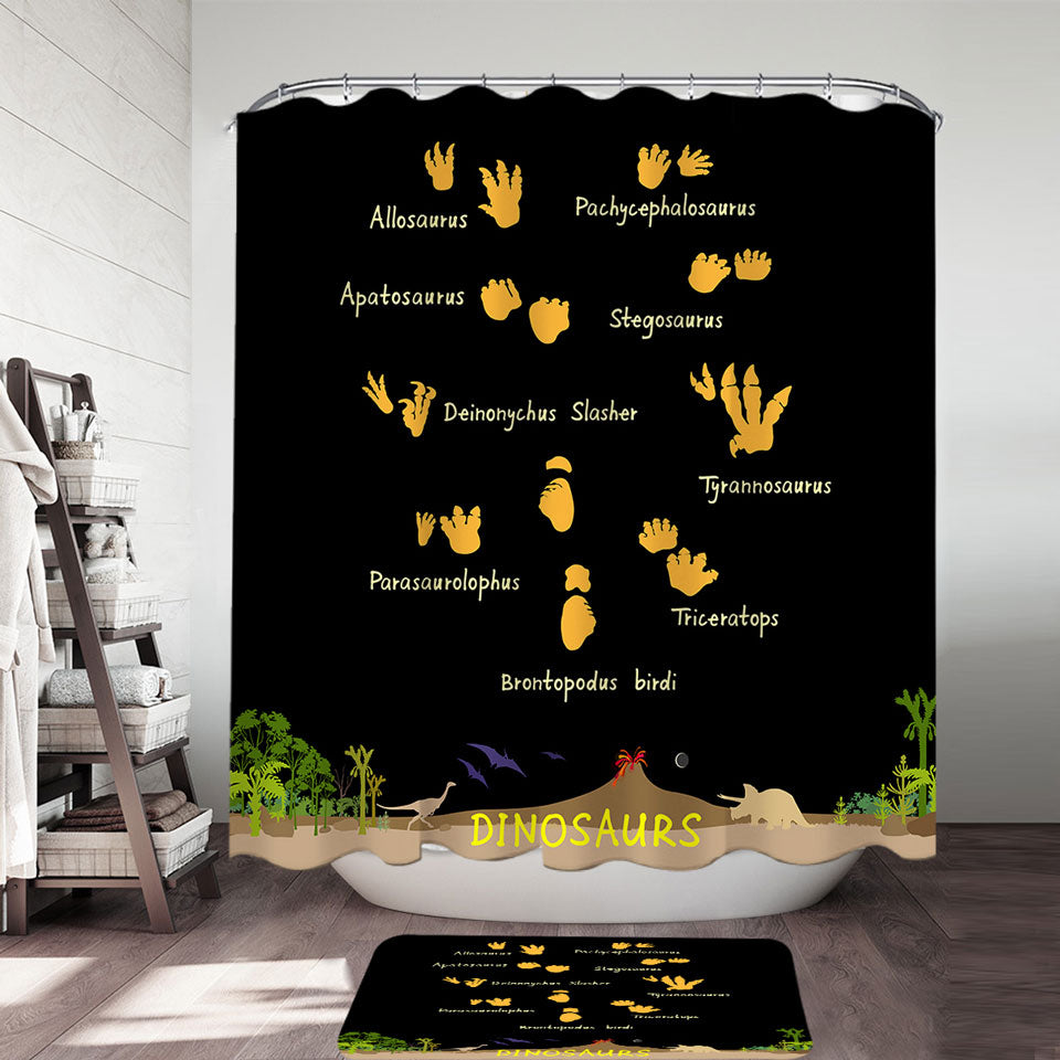 Dinosaurs Shower Curtain World and Footprints Track