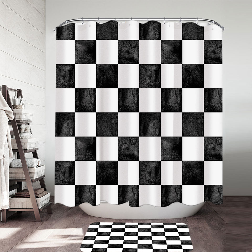 Dirty Black and White Shower Curtains with Checkers