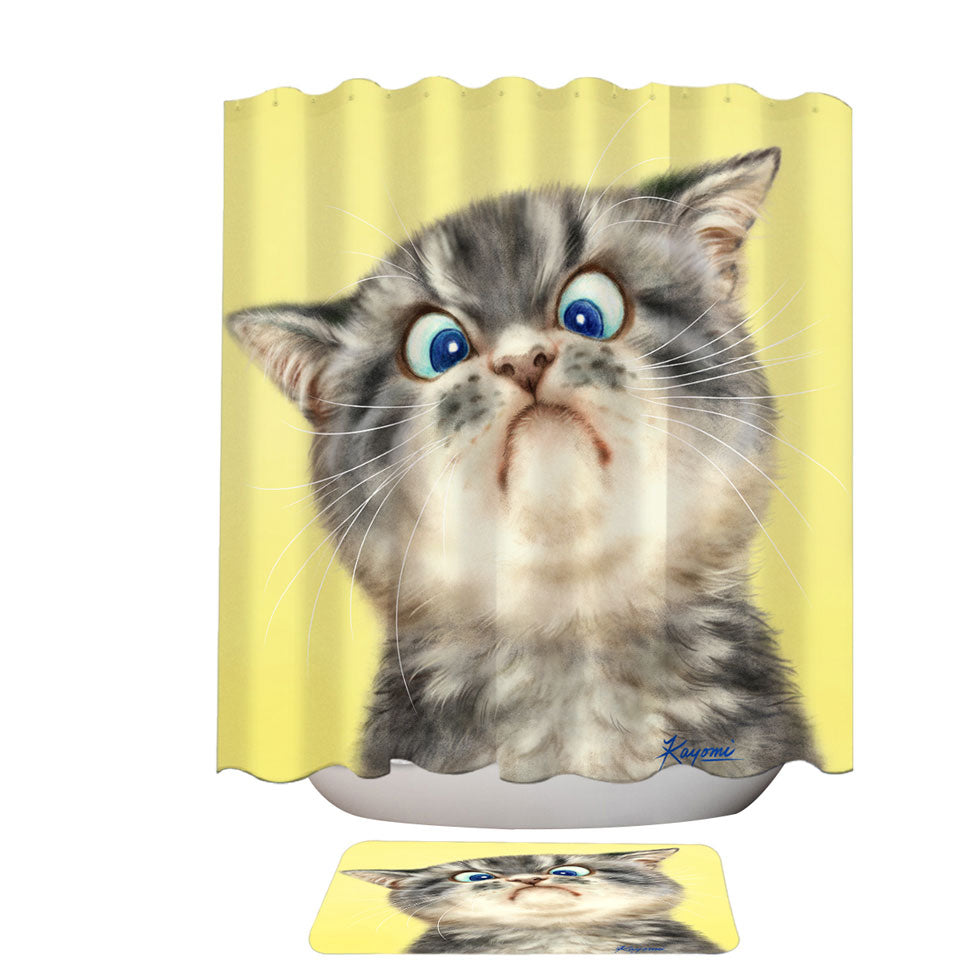 Discount Shower Curtains Cats Cute and Funny Faces Unhappy Grey Kitten