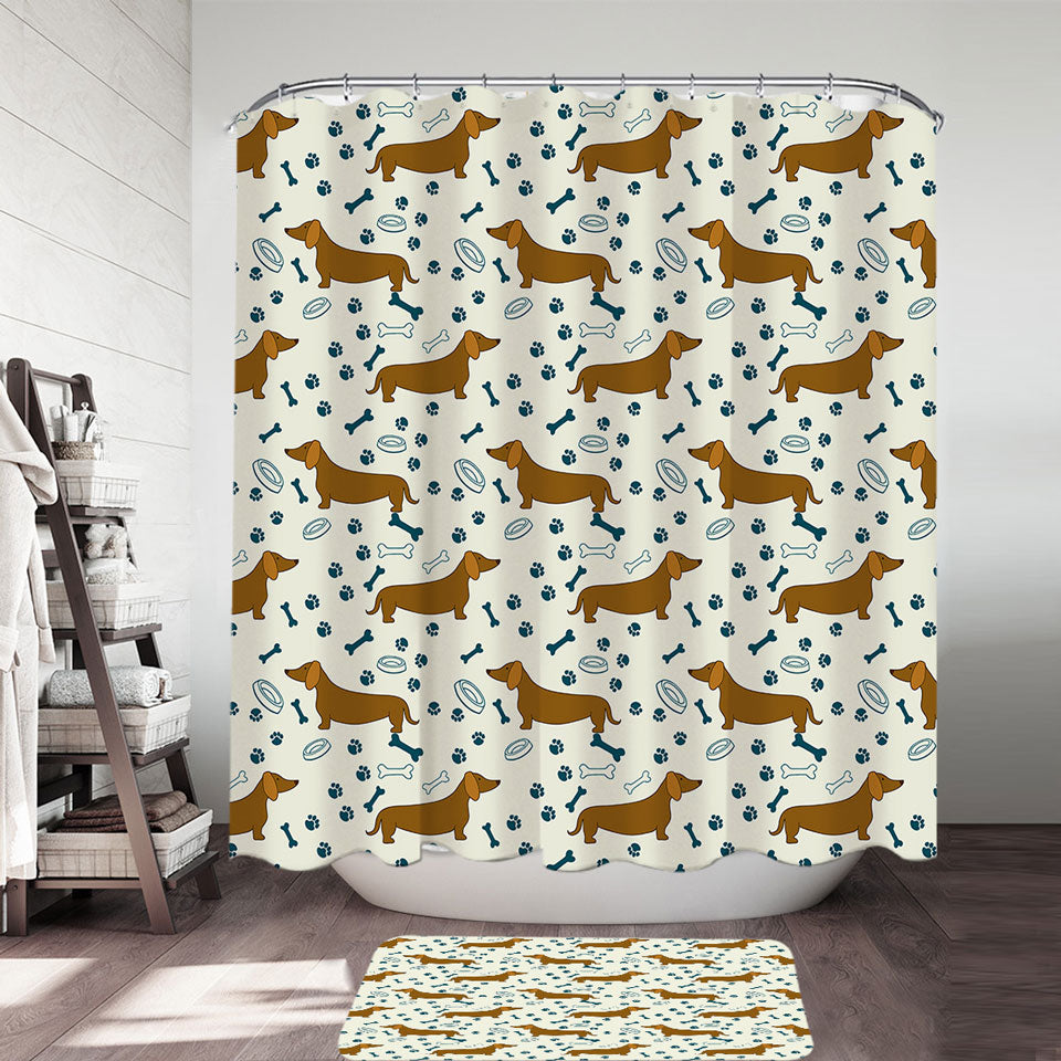 Dog Paw Bone and Dachshund Shower Curtains For Sale